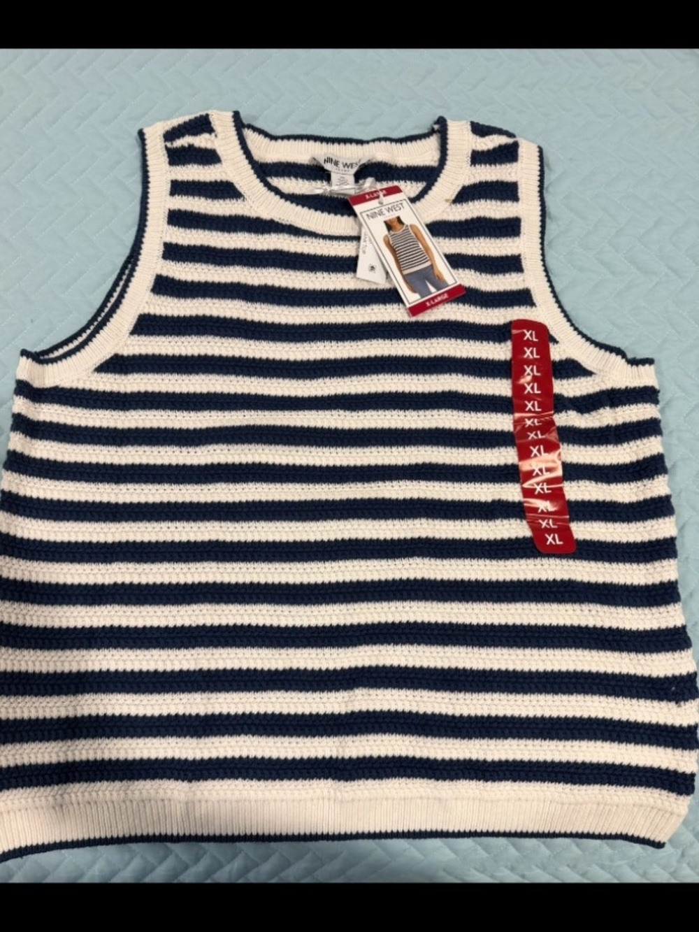 Nine West Navy & Cream Striped Knit Tank Top